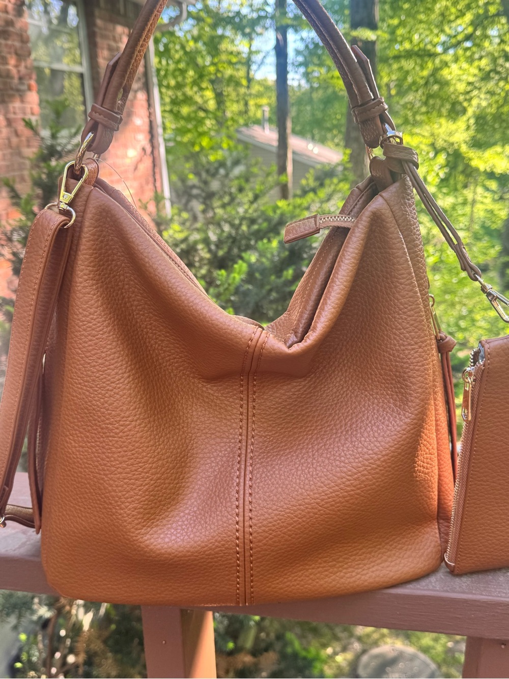Slouchy Vegan Leather Tote w/ Wristlet Pouch & Crossbody Strap – NWOT - Picture 2 of 12